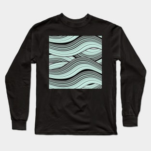 Mint Chip Waves | Wavy Digital Illustration | Mint Green and Black Long Sleeve T-Shirt